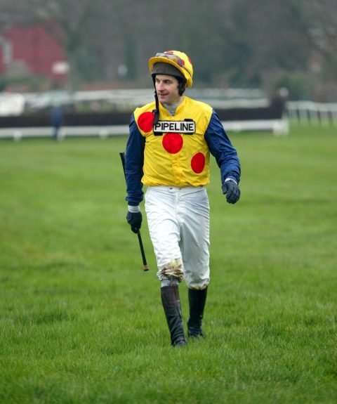 Rodi Greene after parting company with his last ride Roveretto in The Agfa Diamond Handicap Chase Pic Dan Abraham - racingfotos.com Sandown 5.2.05 . THIS IMAGE IS SOURCED FROM AND MUST BE BYLINED "RACINGFOTOS.COM"
