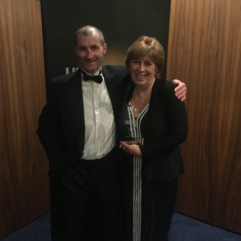 BHA Vocational Training Manager Gill Greeves and Jockey Coach Rodi Greene at the UK Coaching Awards